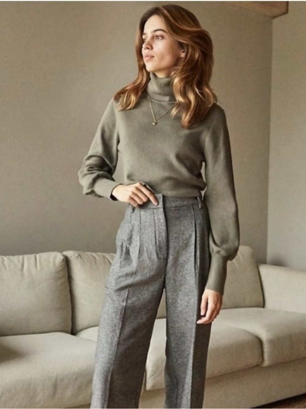 Aritzia Wilfred Rebecca Wool Cotton Blend Turtleneck in Olive Leaf S NWOT